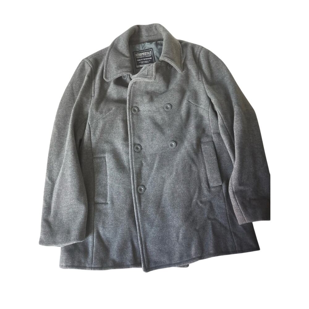 Aeropostale Men's Light Gray Double-Breasted Pea Coat